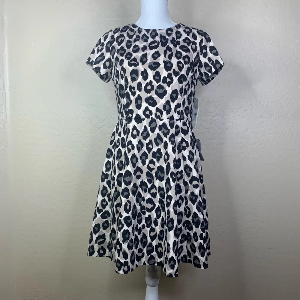 NEW Eliza J Leopard Print Ponte Fit & Flare Dress - Picture 2 of 12